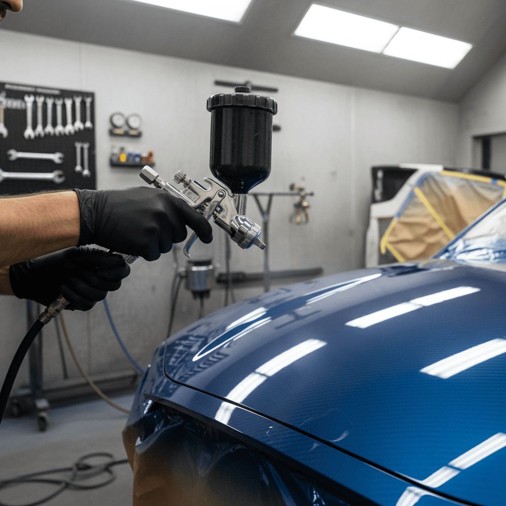 Paint touchup on a car scratch